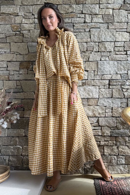 Nonni Gingham Poet Blouse Indian Yellow